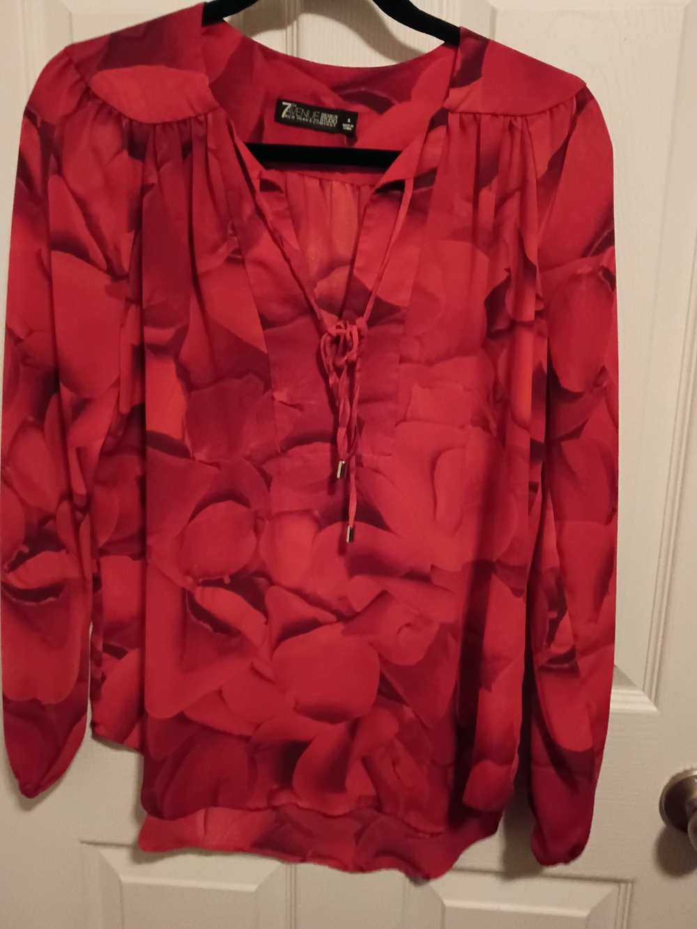 Red Women's Blouse - Lightweight Stretch Fabric, Elastic Sleeve Opening